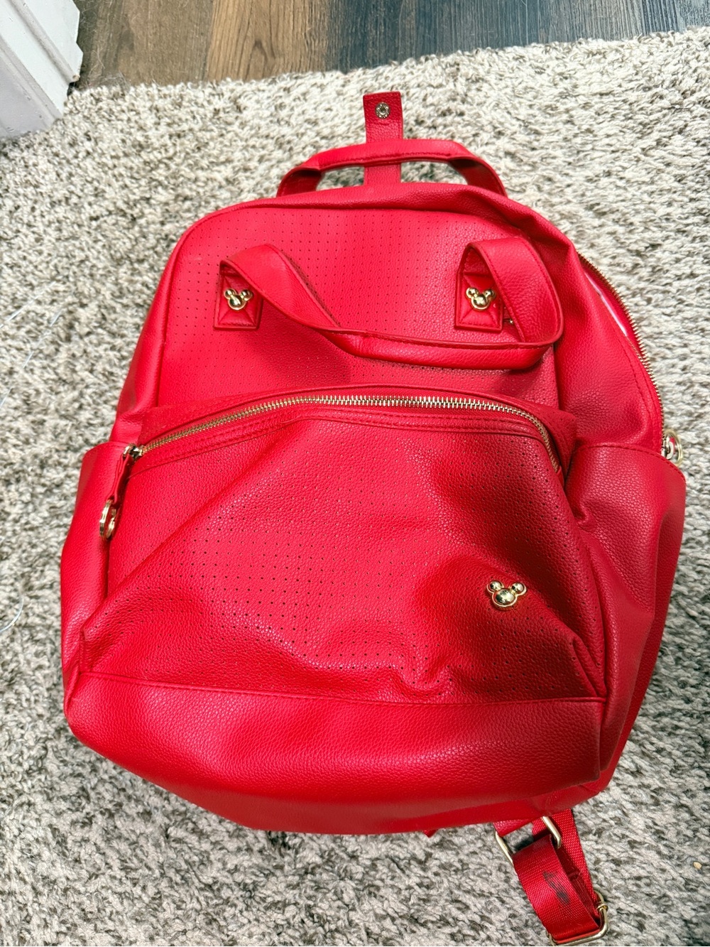 Disney Red Women’s Faux Leather Backpack with Gold Accents